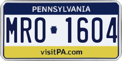 PA license plate MRO1604