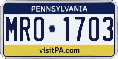 PA license plate MRO1703