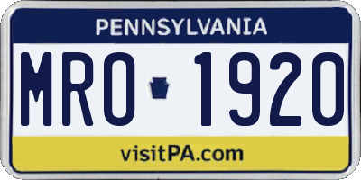 PA license plate MRO1920