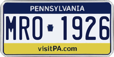 PA license plate MRO1926