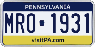 PA license plate MRO1931