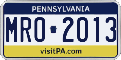 PA license plate MRO2013