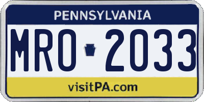 PA license plate MRO2033
