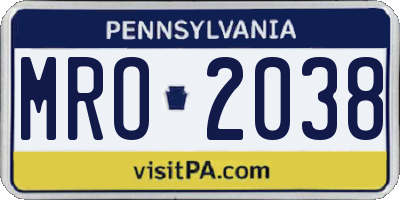 PA license plate MRO2038