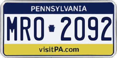 PA license plate MRO2092