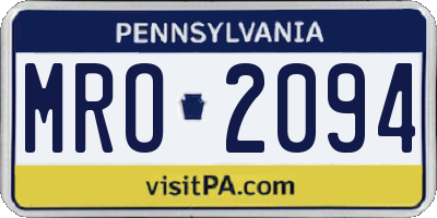 PA license plate MRO2094