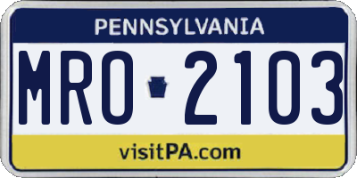 PA license plate MRO2103