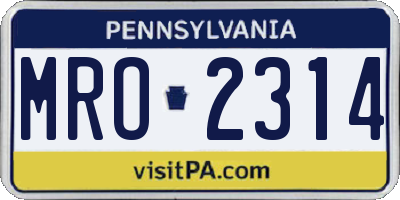 PA license plate MRO2314