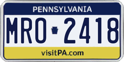 PA license plate MRO2418