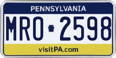 PA license plate MRO2598