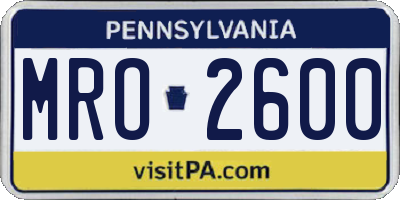 PA license plate MRO2600