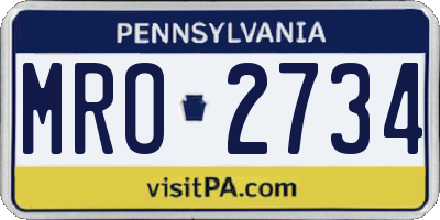 PA license plate MRO2734