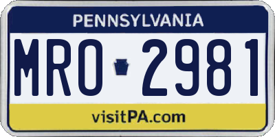 PA license plate MRO2981