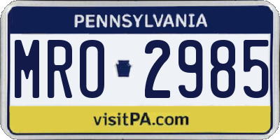 PA license plate MRO2985