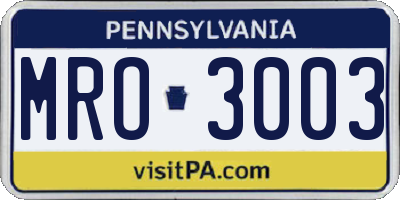 PA license plate MRO3003