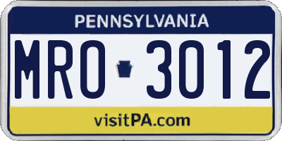 PA license plate MRO3012