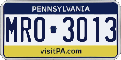 PA license plate MRO3013