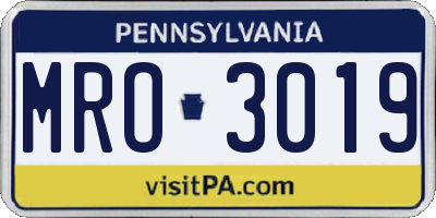 PA license plate MRO3019