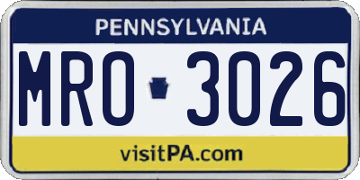 PA license plate MRO3026