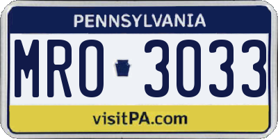 PA license plate MRO3033