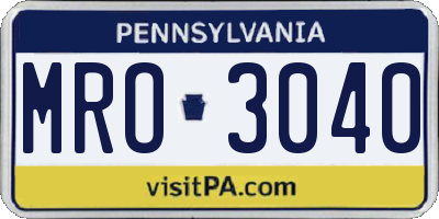 PA license plate MRO3040