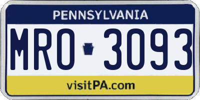 PA license plate MRO3093