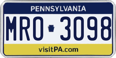 PA license plate MRO3098