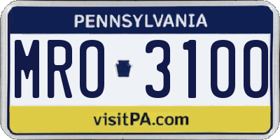 PA license plate MRO3100