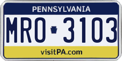 PA license plate MRO3103