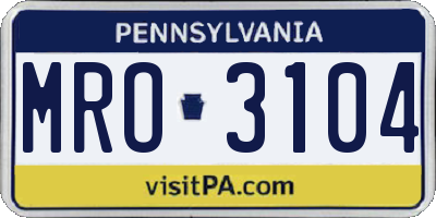 PA license plate MRO3104