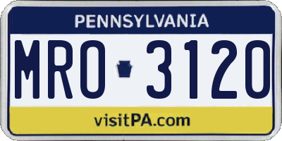 PA license plate MRO3120