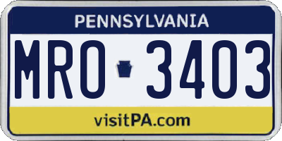 PA license plate MRO3403