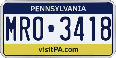 PA license plate MRO3418