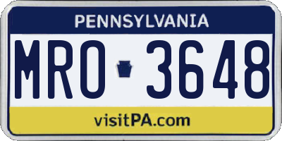 PA license plate MRO3648