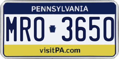 PA license plate MRO3650