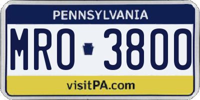 PA license plate MRO3800