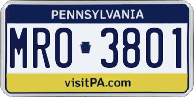 PA license plate MRO3801