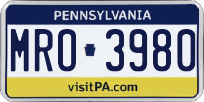 PA license plate MRO3980