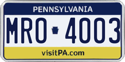 PA license plate MRO4003
