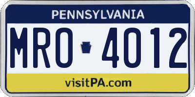 PA license plate MRO4012