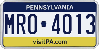 PA license plate MRO4013