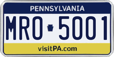 PA license plate MRO5001