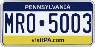 PA license plate MRO5003