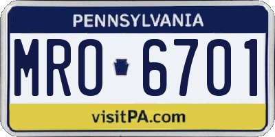 PA license plate MRO6701