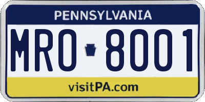 PA license plate MRO8001
