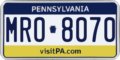 PA license plate MRO8070