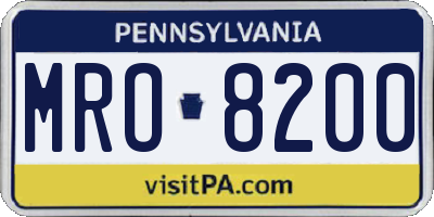 PA license plate MRO8200