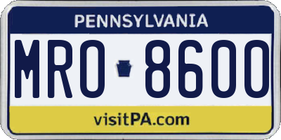 PA license plate MRO8600