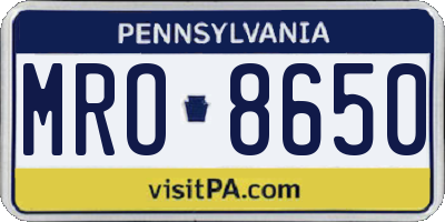 PA license plate MRO8650