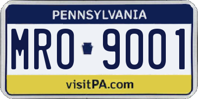 PA license plate MRO9001